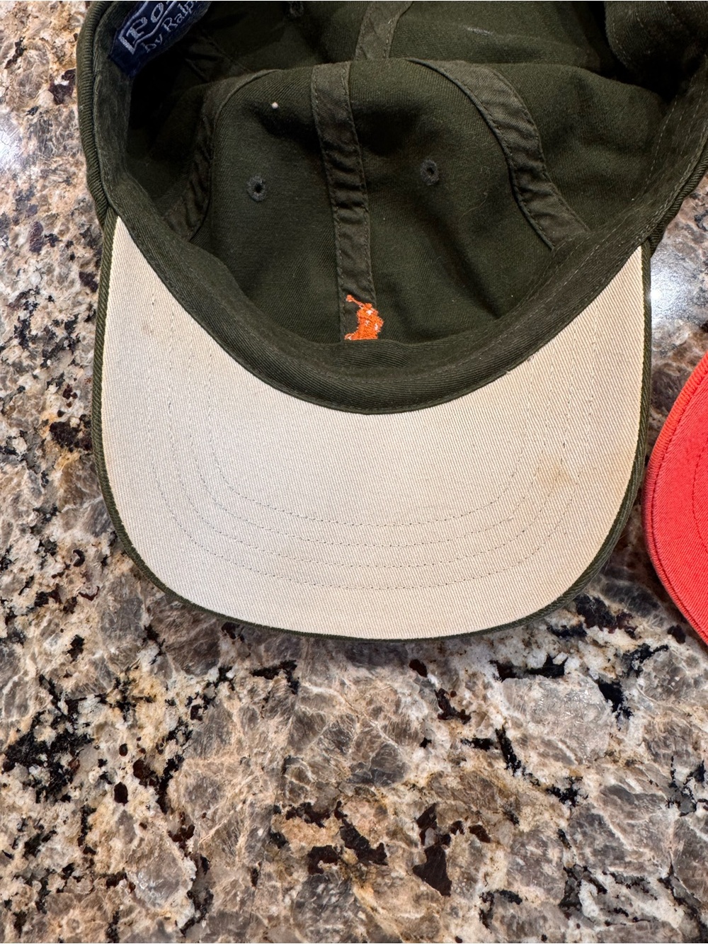 (2) Ralph Lauren Baseball Caps Olive Green & Orange Cotton - Picture 11 of 12